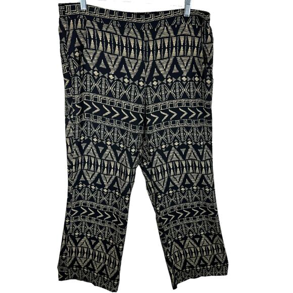 BCX Black Tan Patterned Lightweight Elastic Waist Straight Leg Pants Size XL - Picture 1 of 4